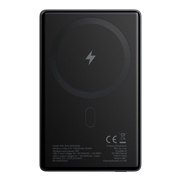 Allity Powerbank, trådløs - 20W, 5000 mAh - Grå