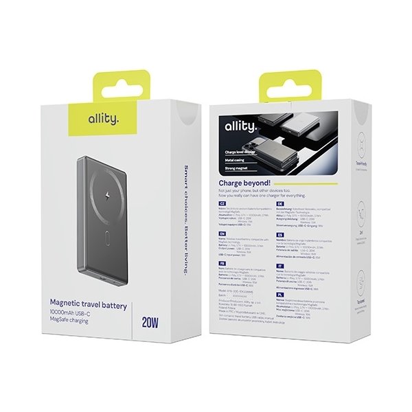 Allity Trådløs powerbank, 20W, 10000 mAh - Grå