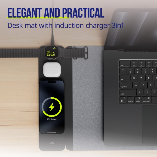 Allity Computermåtte, trådløs opladning 4-i-1, 15W
