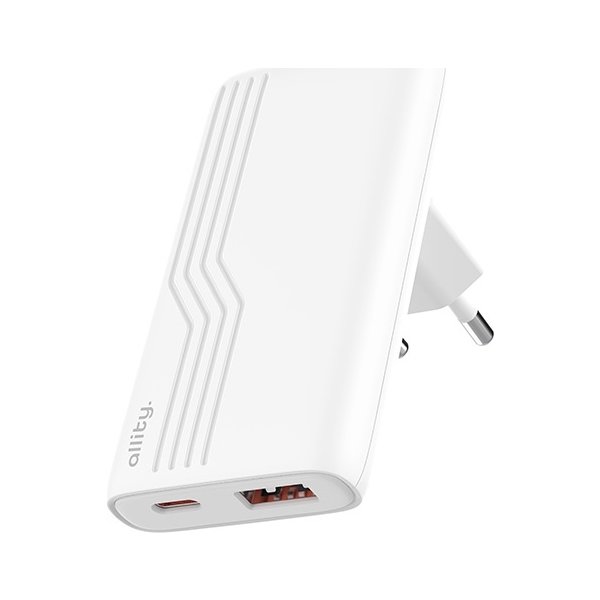 Allity Oplader, 1x USB-C, 1x USB-A, 65W - Hvid