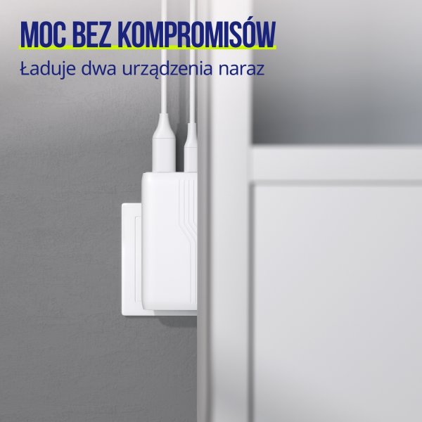 Allity Oplader, 1x USB-C, 1x USB-A, 65W - Hvid