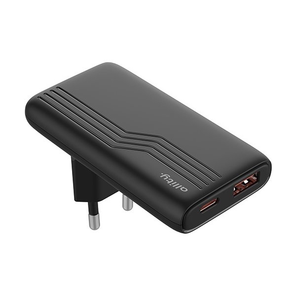 Allity Oplader, 1x USB-C, 1x USB-A, 65W - Sort