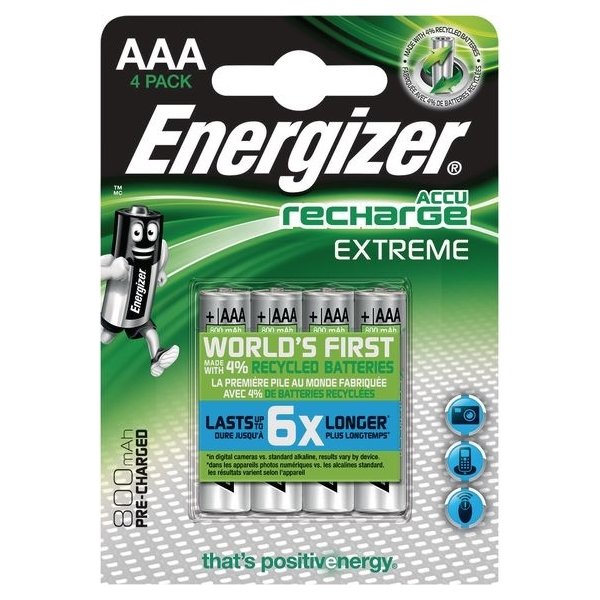 Energizer Rechargeable Extreme AAA batteri, 4 stk.