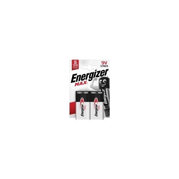 Energizer Max Alkaline 9V batteri, 2 stk.