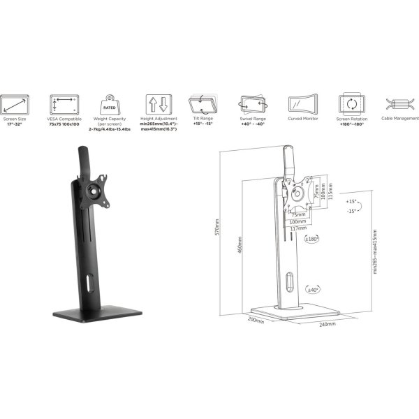 eSTUFF Ergonomisk Skærmholder - til skrivebord