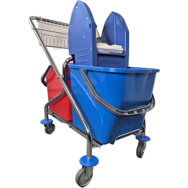 Rengøringsvogn gulvvask m/presse, blå/rød