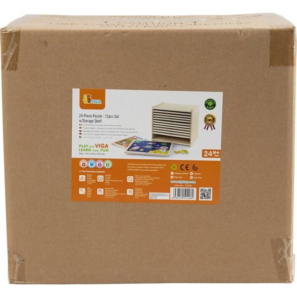 VIGA Puslespilsreol m. 12 puslespil, 12x24 brikker