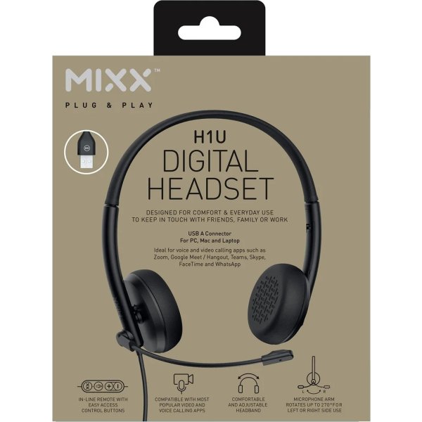 Mixx Headset Stereo H1u Kablet USB-A, sort