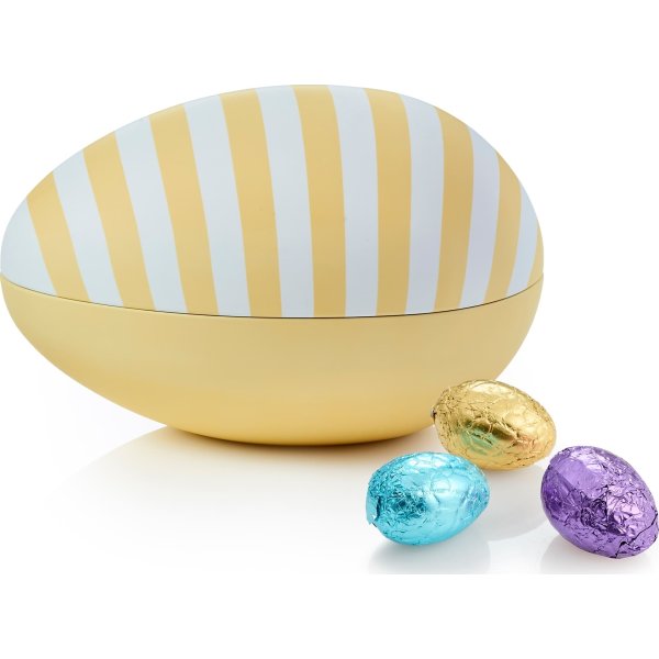 Gul/stribet Metalæg med luksusæg, 250 g