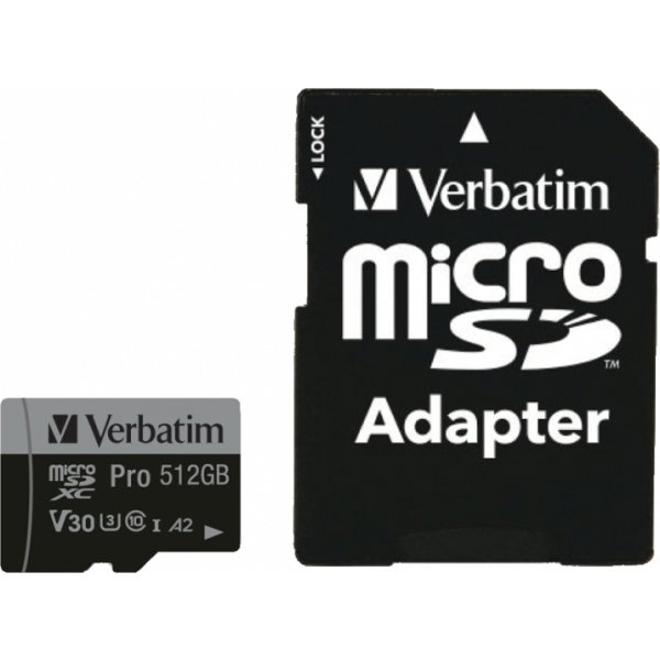 Verbatim Micro SDXC Kort, 512GB - Adaptor