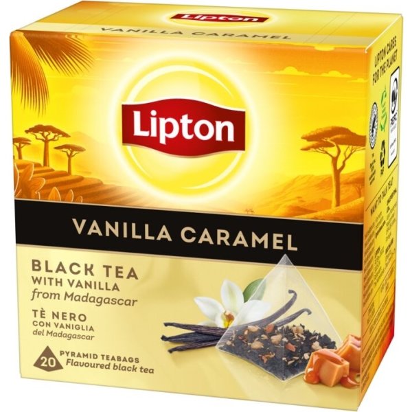 Lipton Sort te m. vanilje/karamel, 20 breve