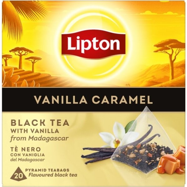 Lipton Sort te m. vanilje/karamel, 20 breve