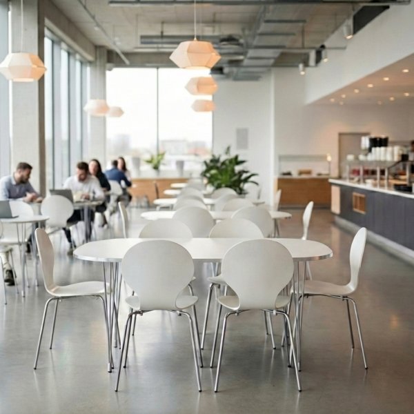 Comfort Classic kantinesæt m. 6 stole hvid/krom