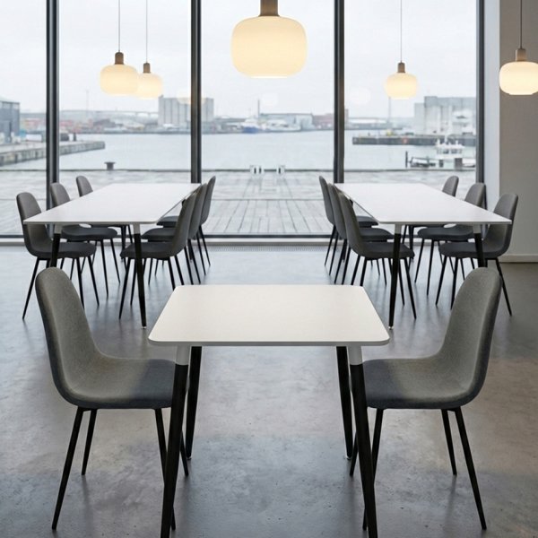 Room mødebord 80x80 cm, Hvidt m/ sort metal stel