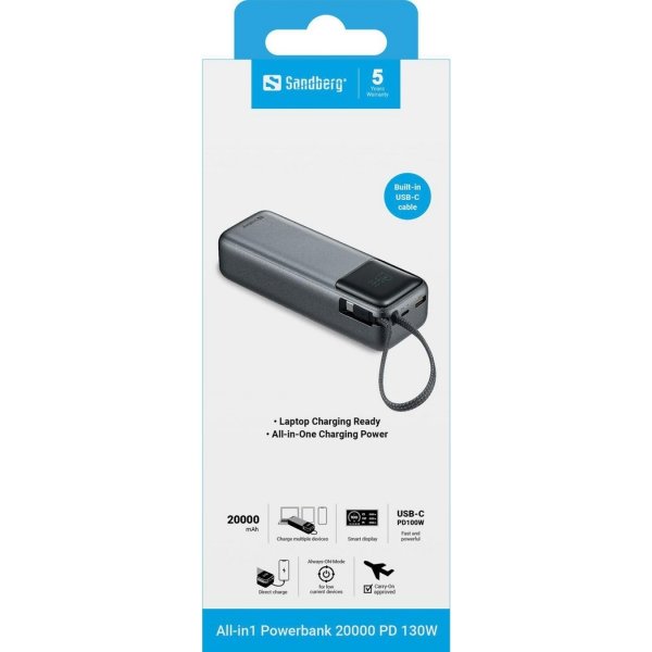 Sandberg Powerbank 20000 PD, 130W -  All-in1
