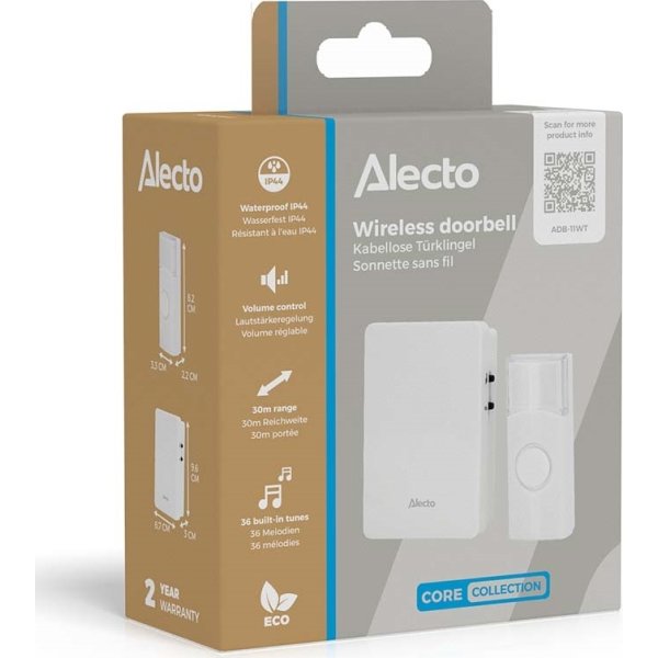 Alecto trådløs dørklokkesæt, hvid