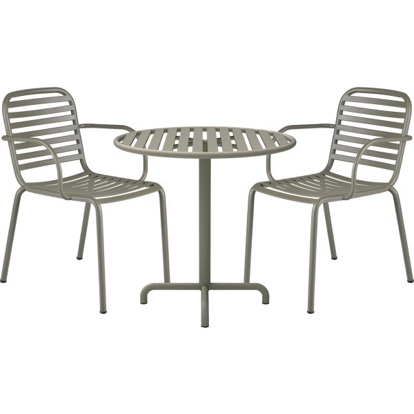 Ivy Cafébord ø76cm + 2 stole Ivy Pipe, Olivengrøn