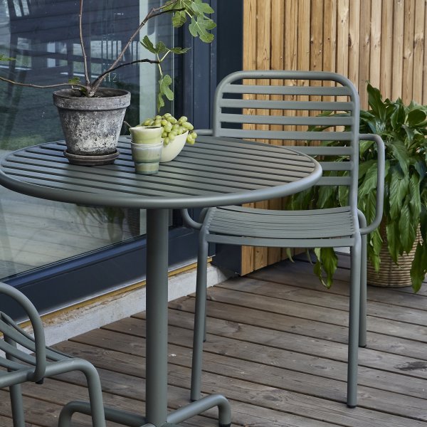 Ivy Cafébord ø76cm + 2 stole Ivy Pipe, Olivengrøn