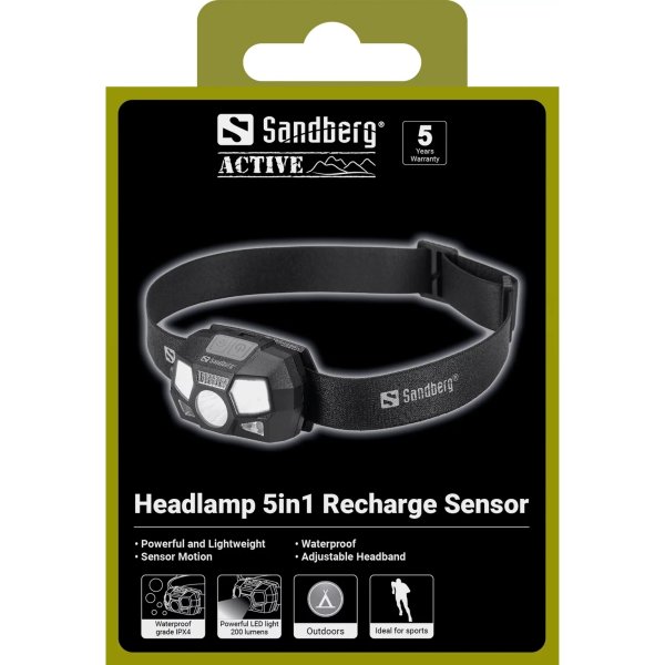 Sandberg 5-i-1 genopladelig sensor pandelampe