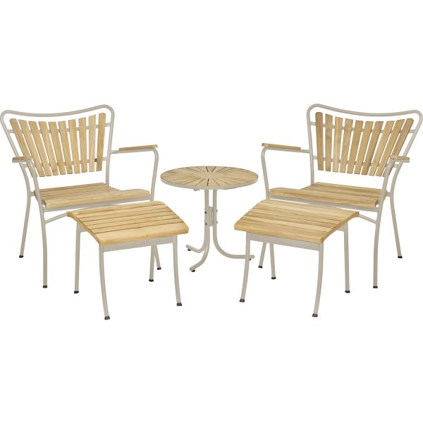 Marguerit Loungebord ø50+2 stole+2 skamler, Taupe