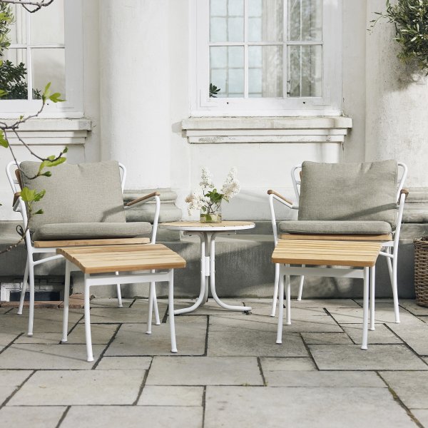 Marguerit Loungebord ø50+2 stole+2 skamler, Hvid