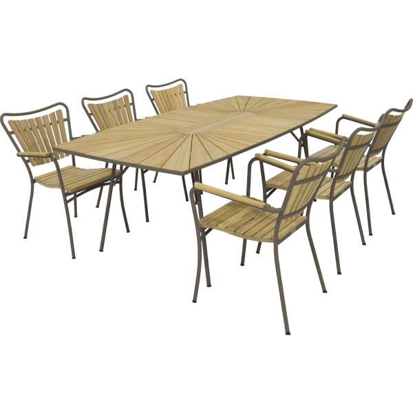 Marguerit Havebord L200cm + 6 stole, Mocca