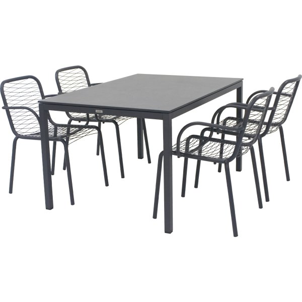 Pure Havebord L132cm + 4 stole Ivy Wire, Antracit