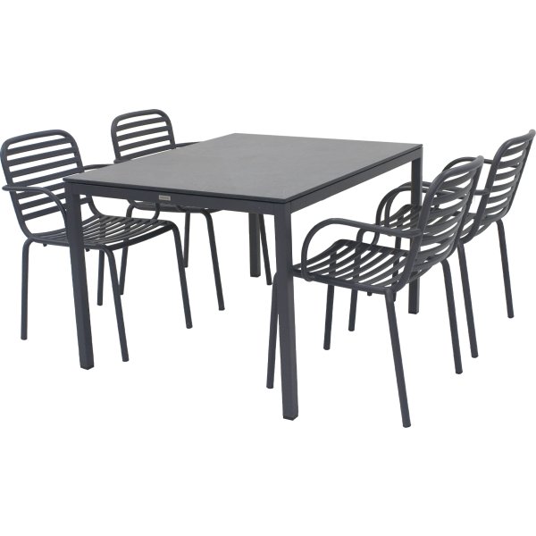 Pure Havebord L132cm + 4 stole Ivy Pipe, Antracit