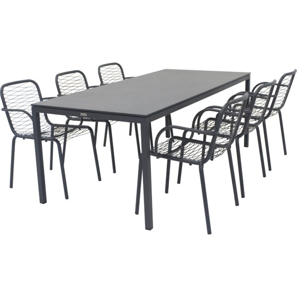 Pure Havebord L197cm + 6 stole Ivy Wire, Antracit