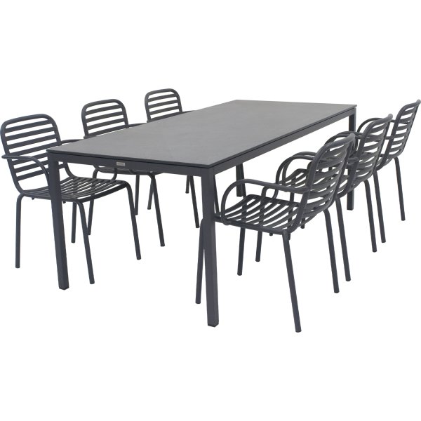 Pure Havebord L197cm + 6 stole Ivy Pipe, Antracit