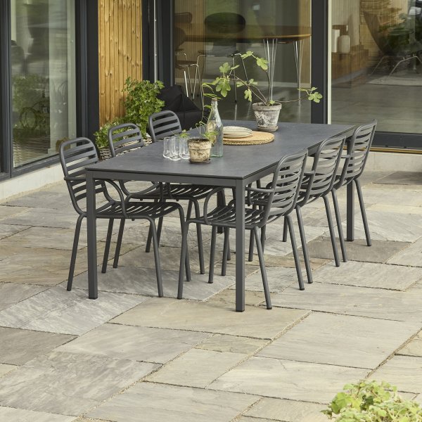 Pure Havebord L197cm + 6 stole Ivy Pipe, Antracit