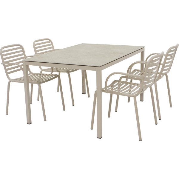 Terra Havebord L132cm + 4 stole Ivy Pipe, Taupe