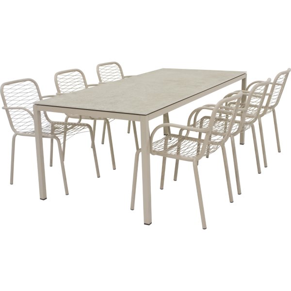 Terra Havebord L197cm + 6 stole Ivy Wire, Taupe