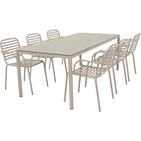 Terra Havebord L197cm + 6 stole Ivy Pipe, Taupe