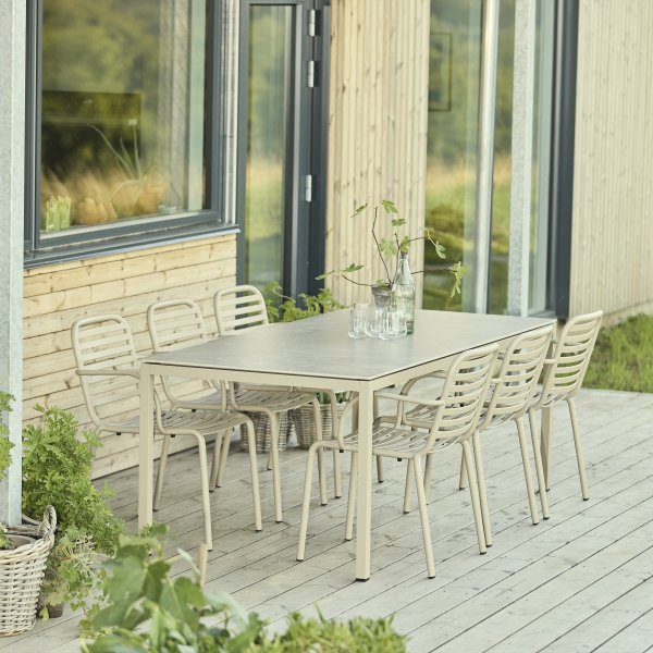 Terra Havebord L197cm + 6 stole Ivy Pipe, Taupe