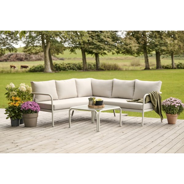 Olga Hjørnesofa m/hynder og bord, beige