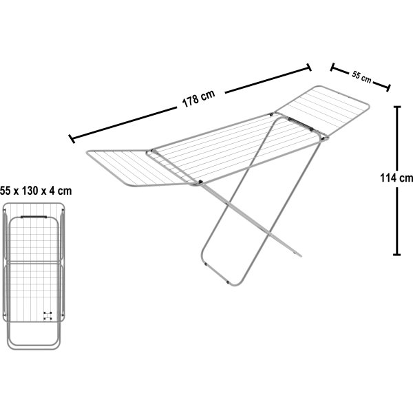 Tørrestativ med vinger, 18 m tørreplads