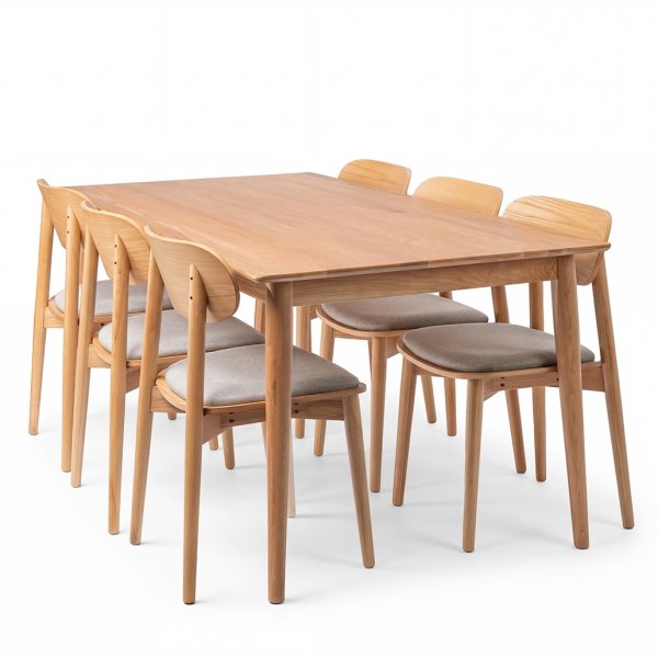 NordicLine kantinesæt m/6 stole m/polstring, eg