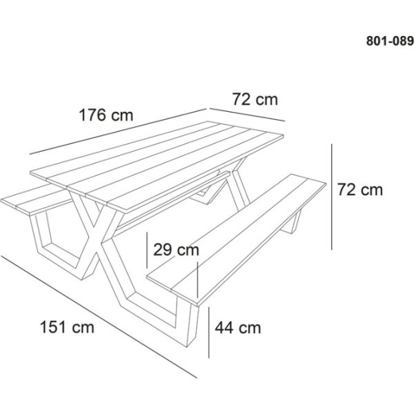 Bord-bænkesæt X-model, sort nonwood, alu stel