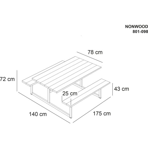 Bord-bænkesæt HEL, antracitgrå nonwood, stålstel