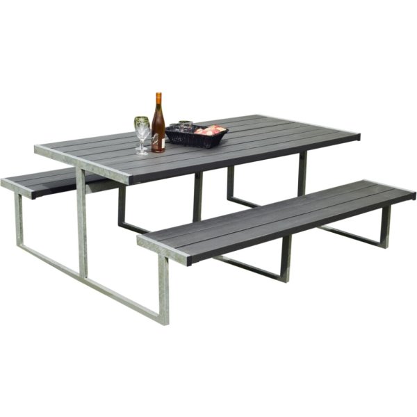 Bord-bænkesæt NJORD, antracitgrå nonwood, stålstel