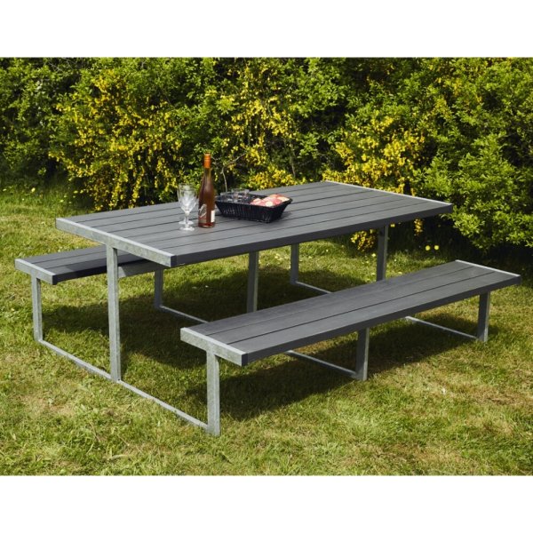 Bord-bænkesæt NJORD, antracitgrå nonwood, stålstel