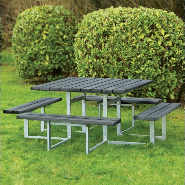 Bord-bænkesæt 8 pers, antracitgrå nonwood stålstel