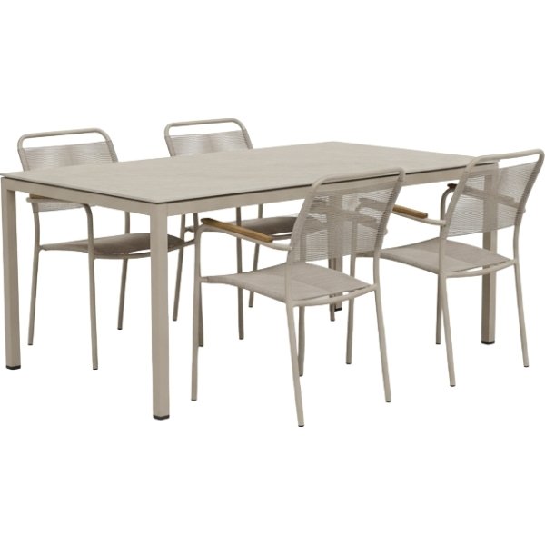 Terra Havebord L132cm + 4 stole Verona, Taupe