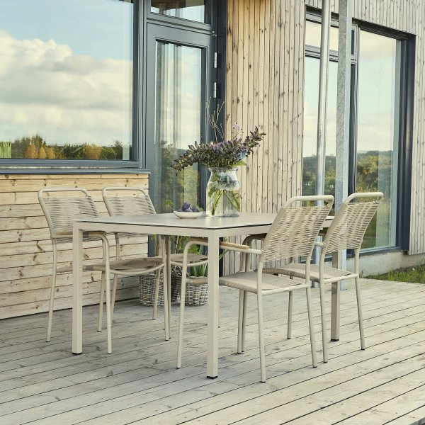 Terra Havebord L132cm + 4 stole Verona, Taupe