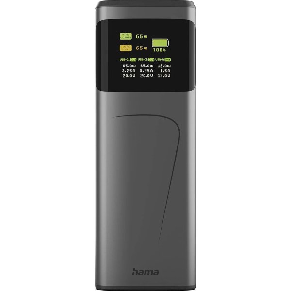 Hama 65W Powerbank, 20000 mah, 2xUSB-C, 1xUSB-A