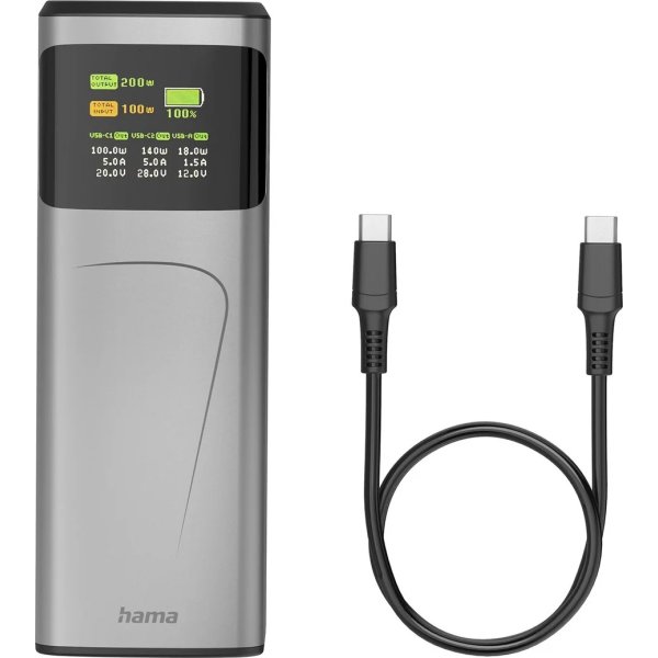 Hama 200W Powerbank, 24000mah, 2xUSB-C, 1xUSB-A