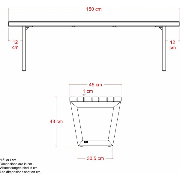 Plus Siesta Living Loungebord/bænk, 150 cm, sort
