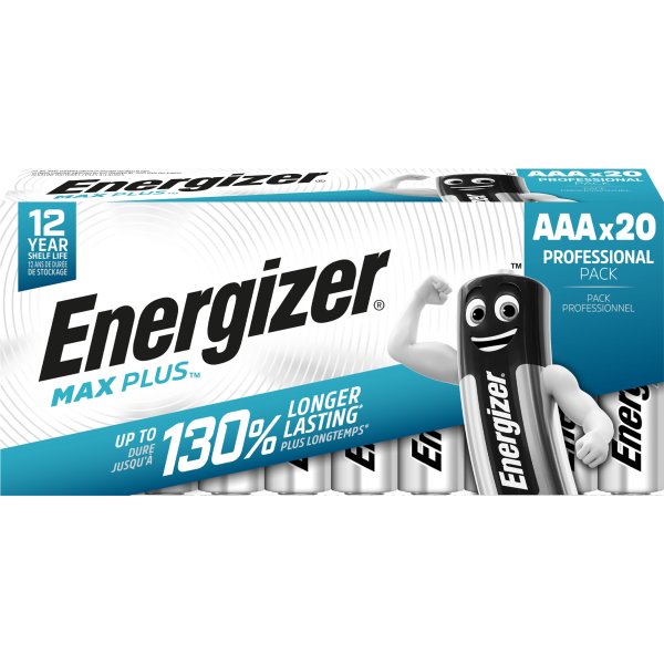 Energizer Max Plus Alkaline AAA batteri, 20 stk.