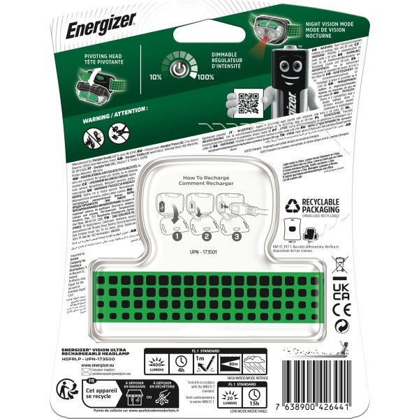 Energizer genopladelig industriel pandelampe 400lm